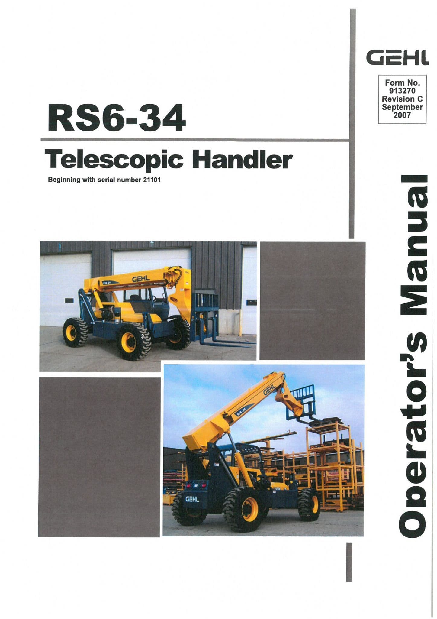 Gehl Telescopic Handler RD6-34 Operators Manual RS 6-34