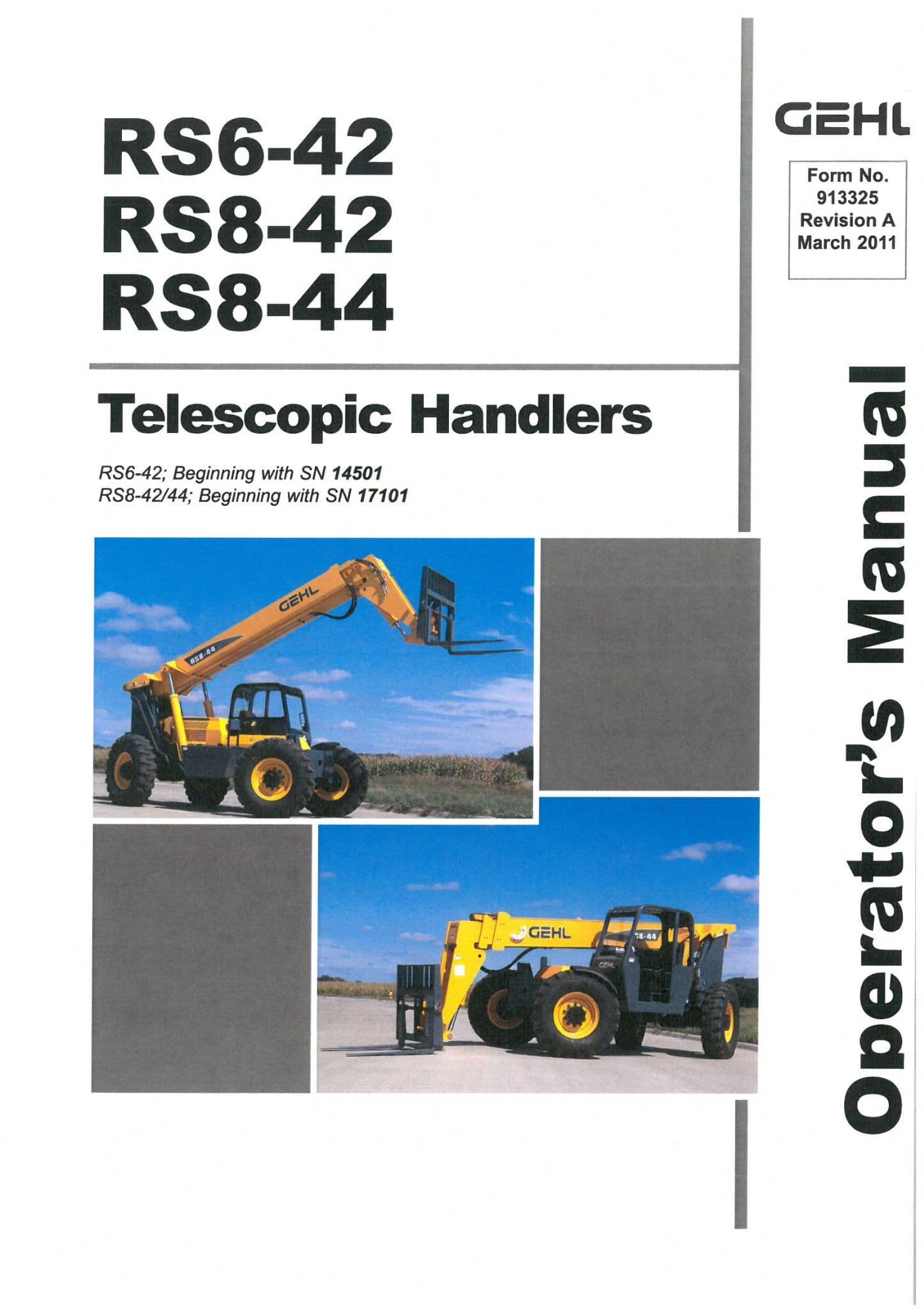 Gehl Telescopic Handler RS6-42 RS8-42 RS8-44 Operators Manual RS 6-42 8-42 8-44