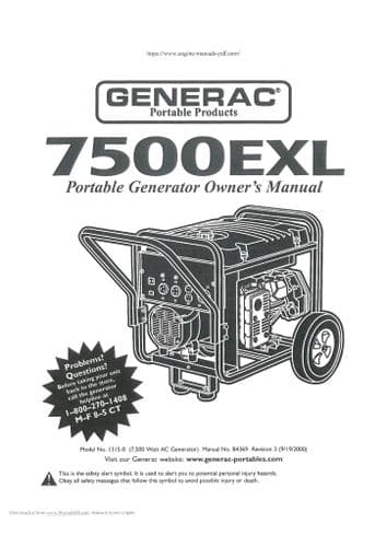 Generac Portable Generator 7500EXL Operators Manual