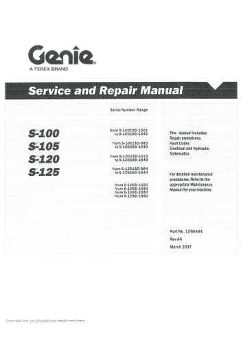 Genie Terex Engine S100 S105 S120 S125 Workshop Service Manual
