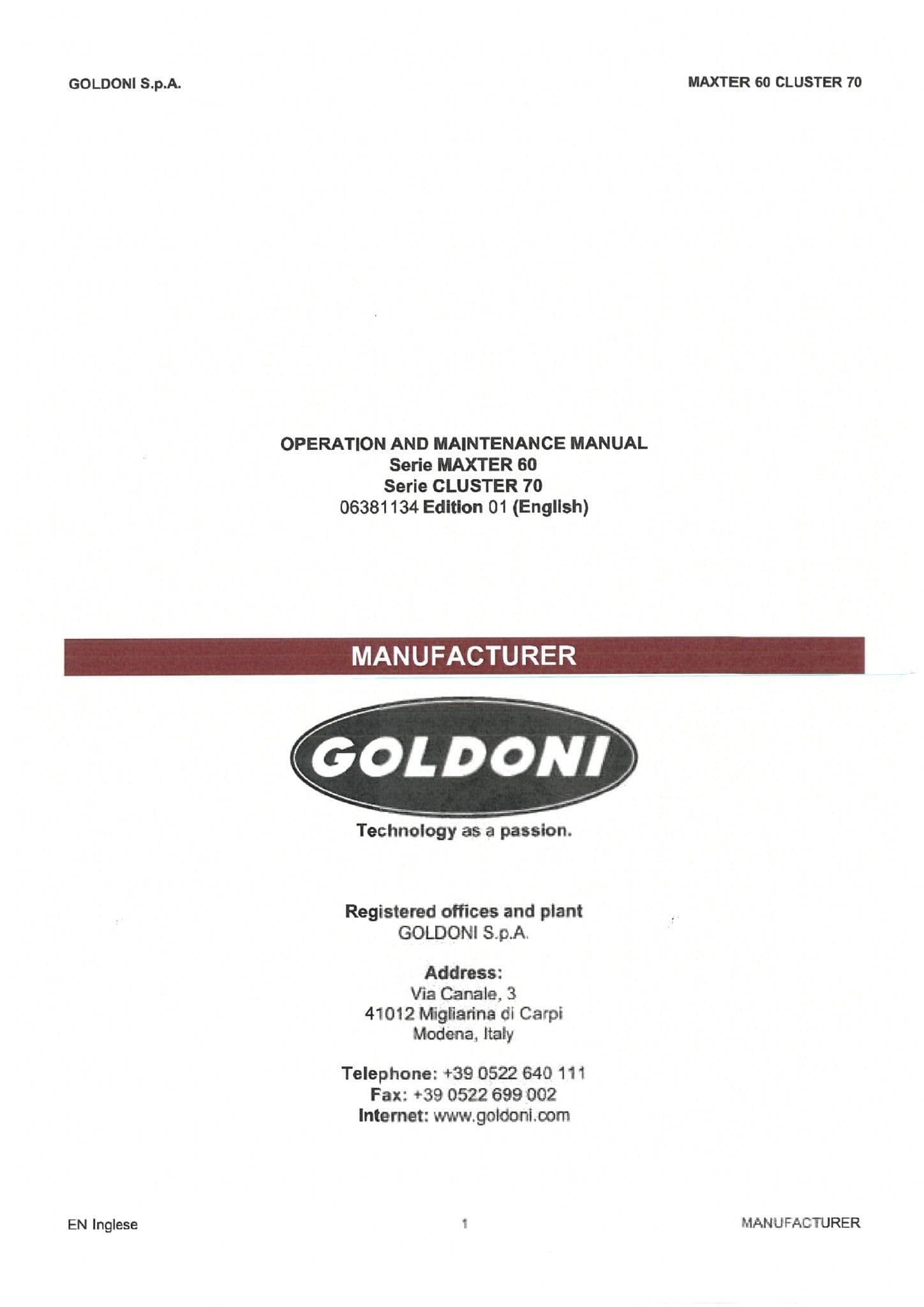 Goldoni Tractor Maxter 60 60RS Cluster 70 70RS Variant RS Rev Operators Manual