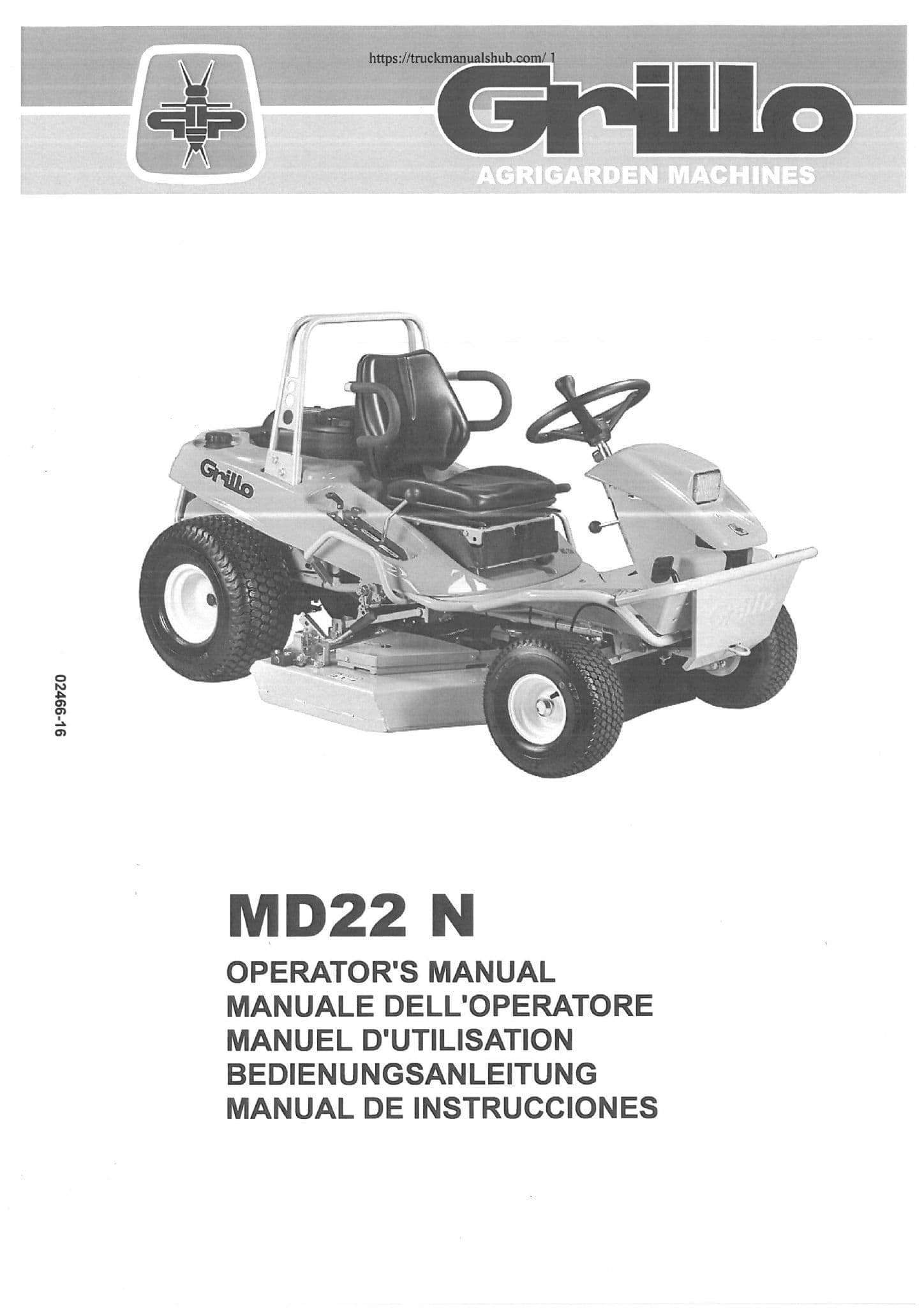 Grillo Hydrostatic Ride On Lawn Mower MD22N Operators Manual