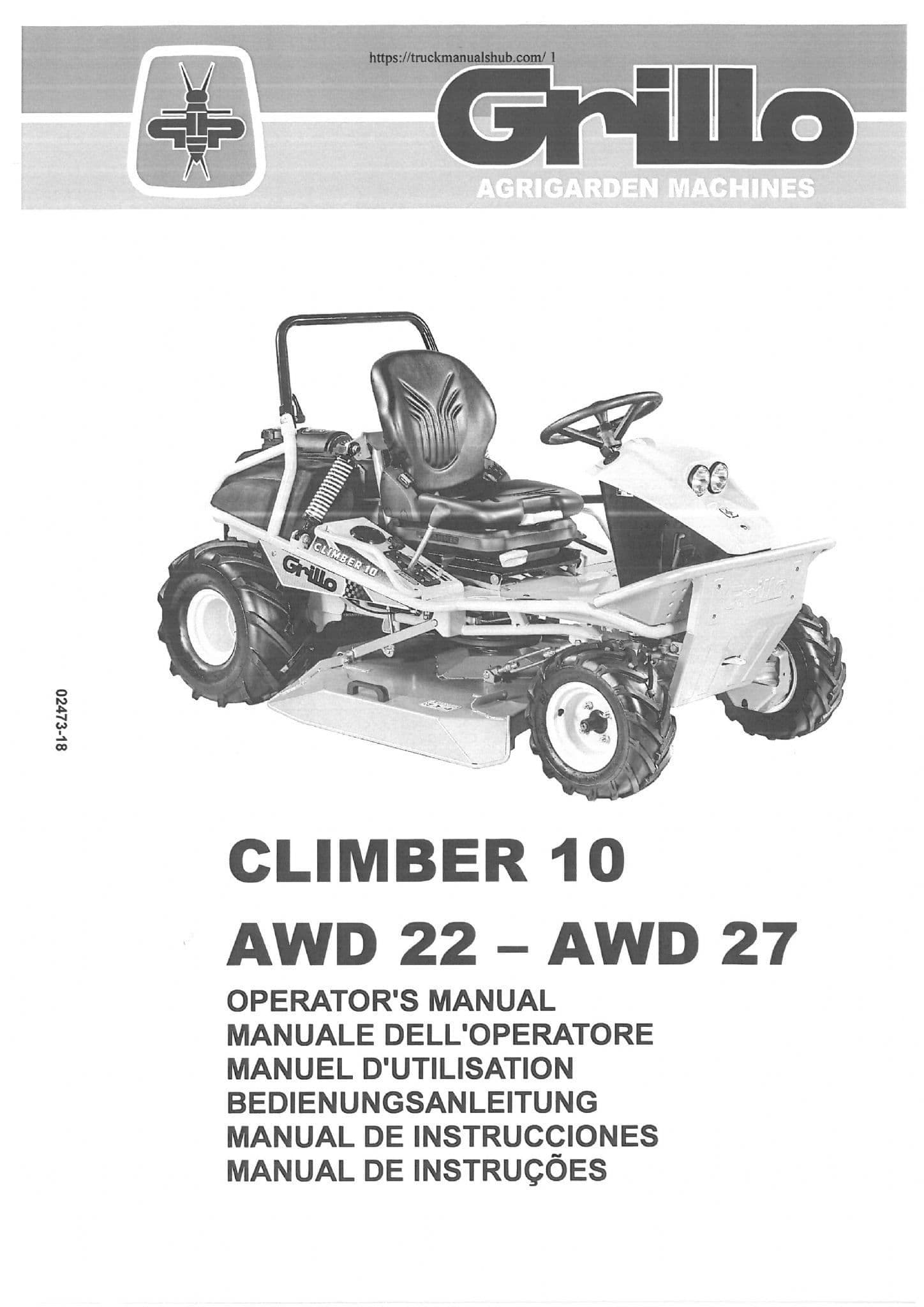 Grillo Hydrostatic Ride On Mower Climber 10 AWD22 AWD27 Operators Manual