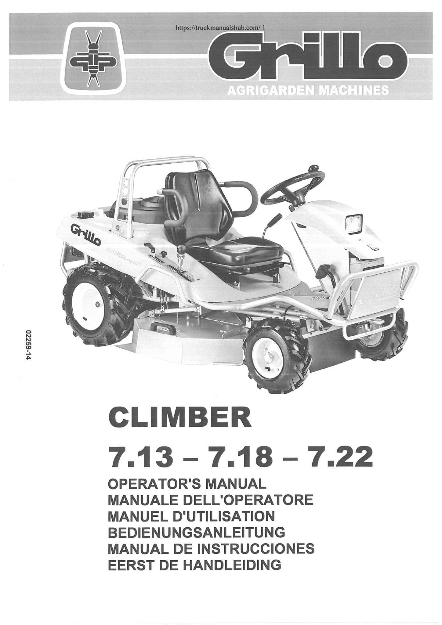 Grillo Hydrostatic Ride On Mower Climber 7.13 7.18 7.22 Operators Manual