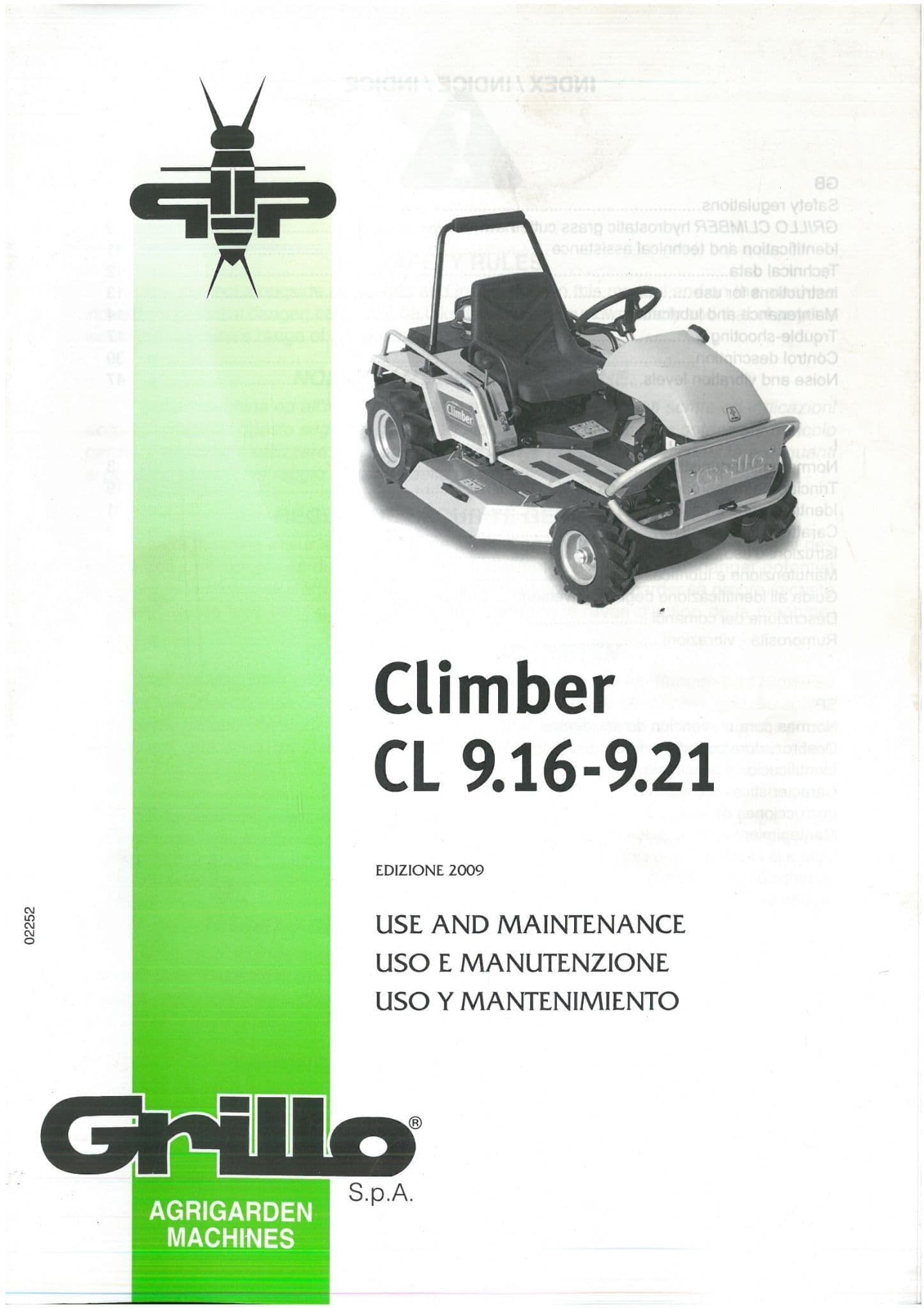 Grillo Mower Climber CL9.16 CL9.21 Operators Manual - CL 9.16 9.21