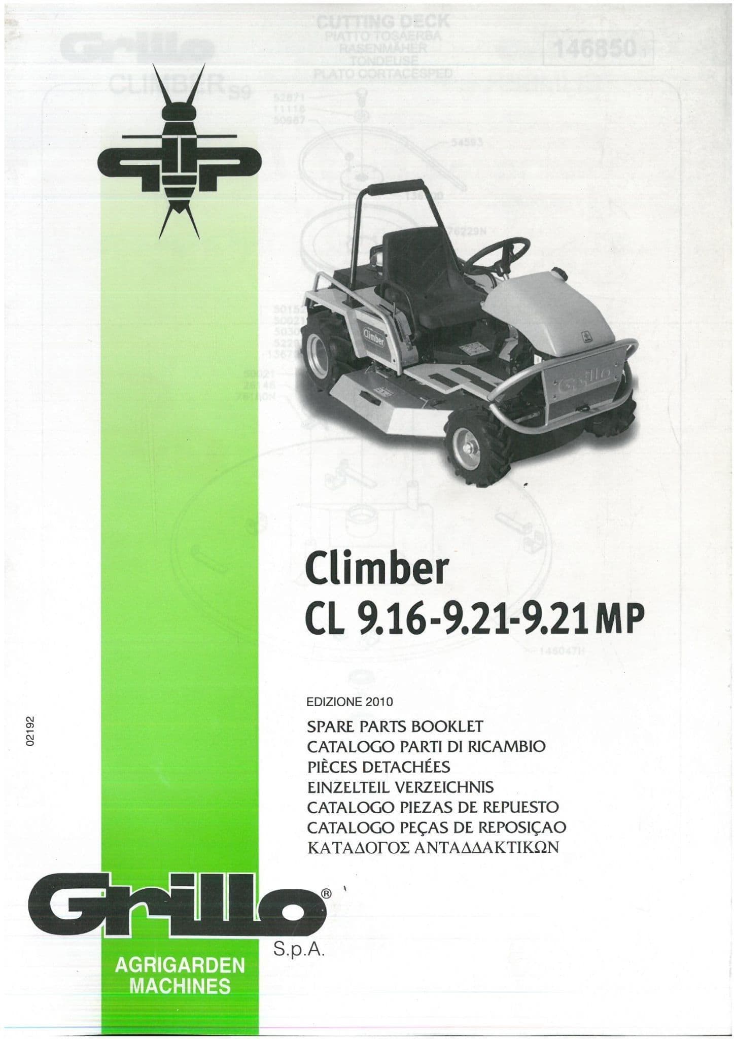 Grillo Mower Climber CL9.16 CL9.21 Parts Manual - CL 9.16 9.21