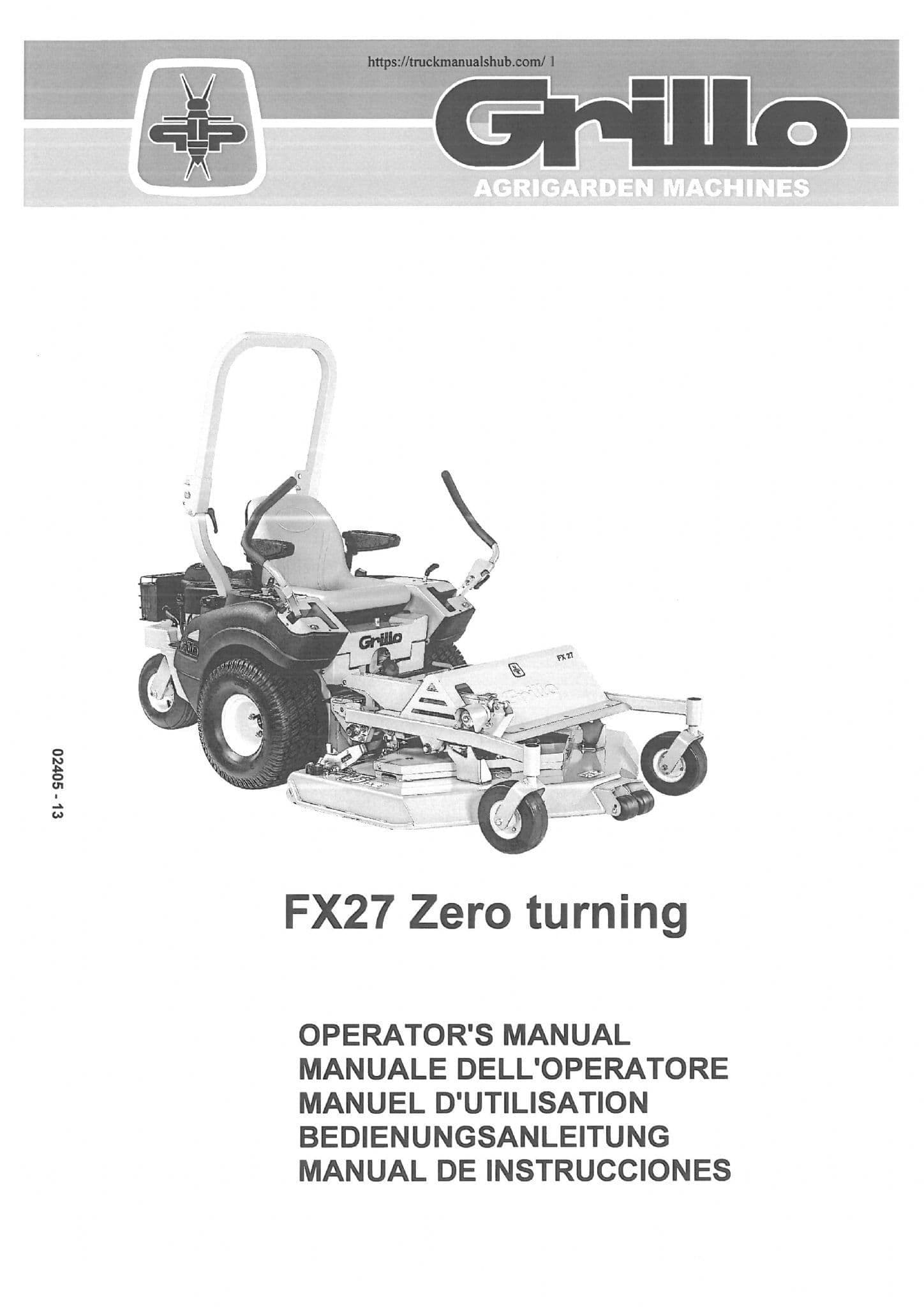 Grillo Ride On Mower Zero Turn FX27 Operators Manual