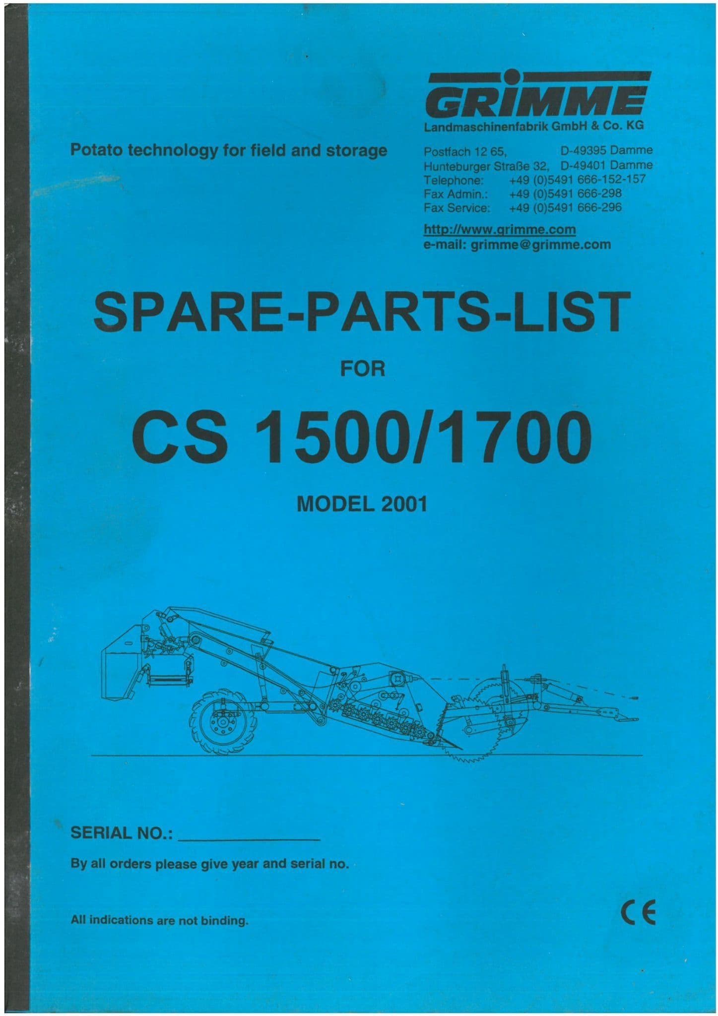 Grimme CombiStar CS1500 & CS1700 Parts Manual - CS 1500 1700