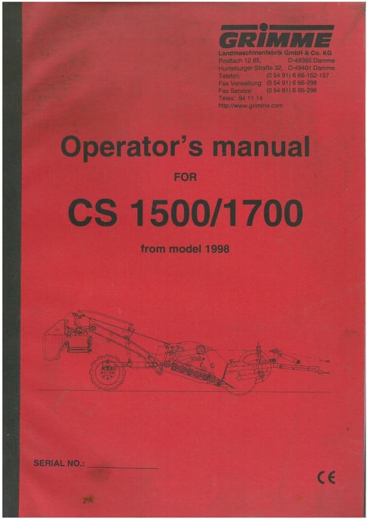 Grimme Destoner CS1500 & CS1700 Operators Manual - CS 1500 1700