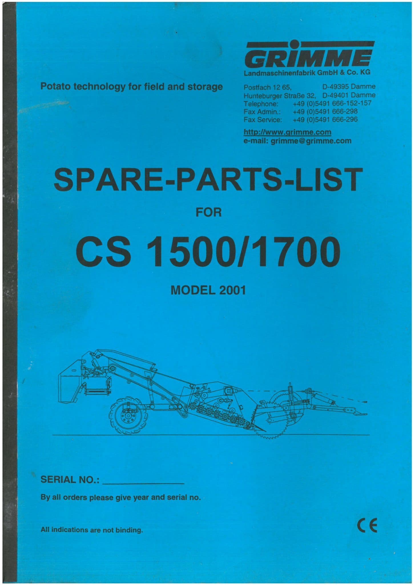 Grimme Destoner CS1500 & CS1700 Parts Manual - CS 1500 1700