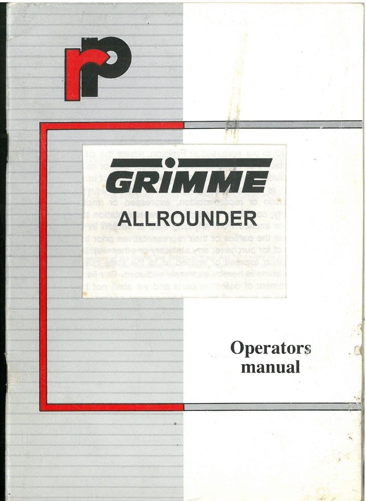 Grimme Potato Harvester Allrounder Operators Manual