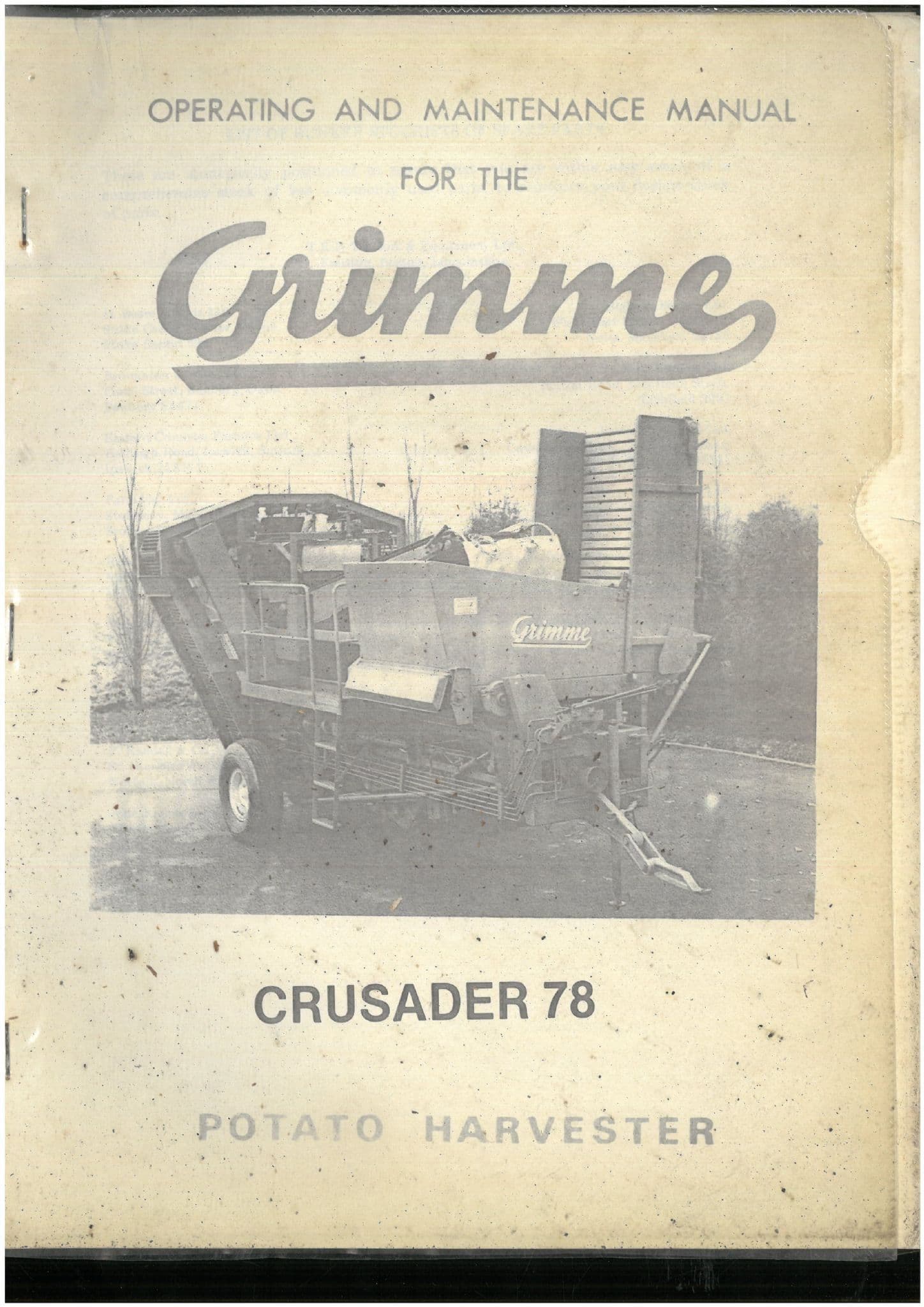 Grimme Potato Harvester Crusader 78 Operators Manual