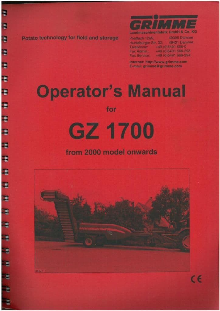 Grimme Potato Harvester GZ1700 Operators Manual - GZ 1700