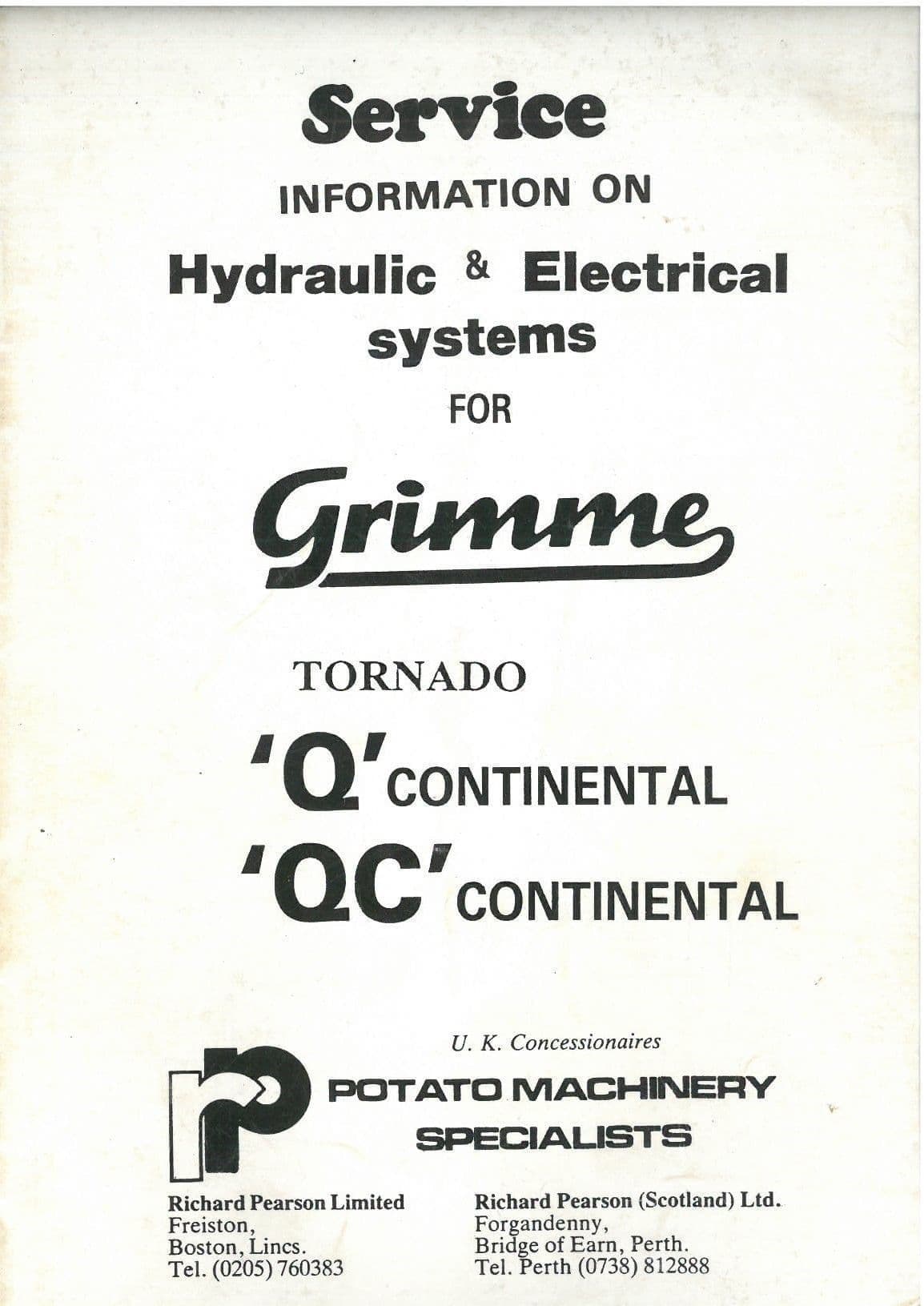 Grimme Potato Harvester Tornado Q & QC Continental Workshop Manual