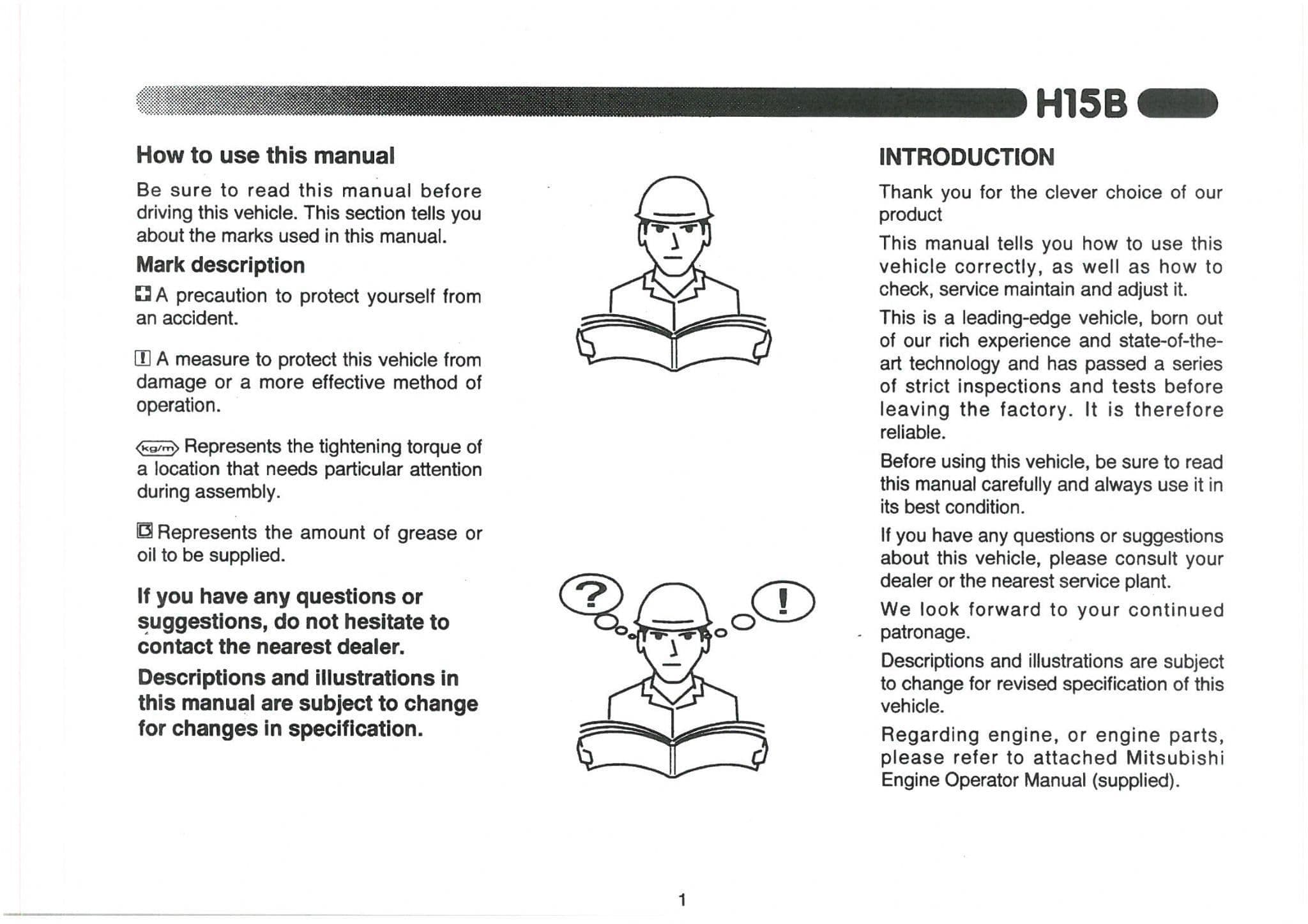 Hanix Mini Excavator H15B Operators Manual