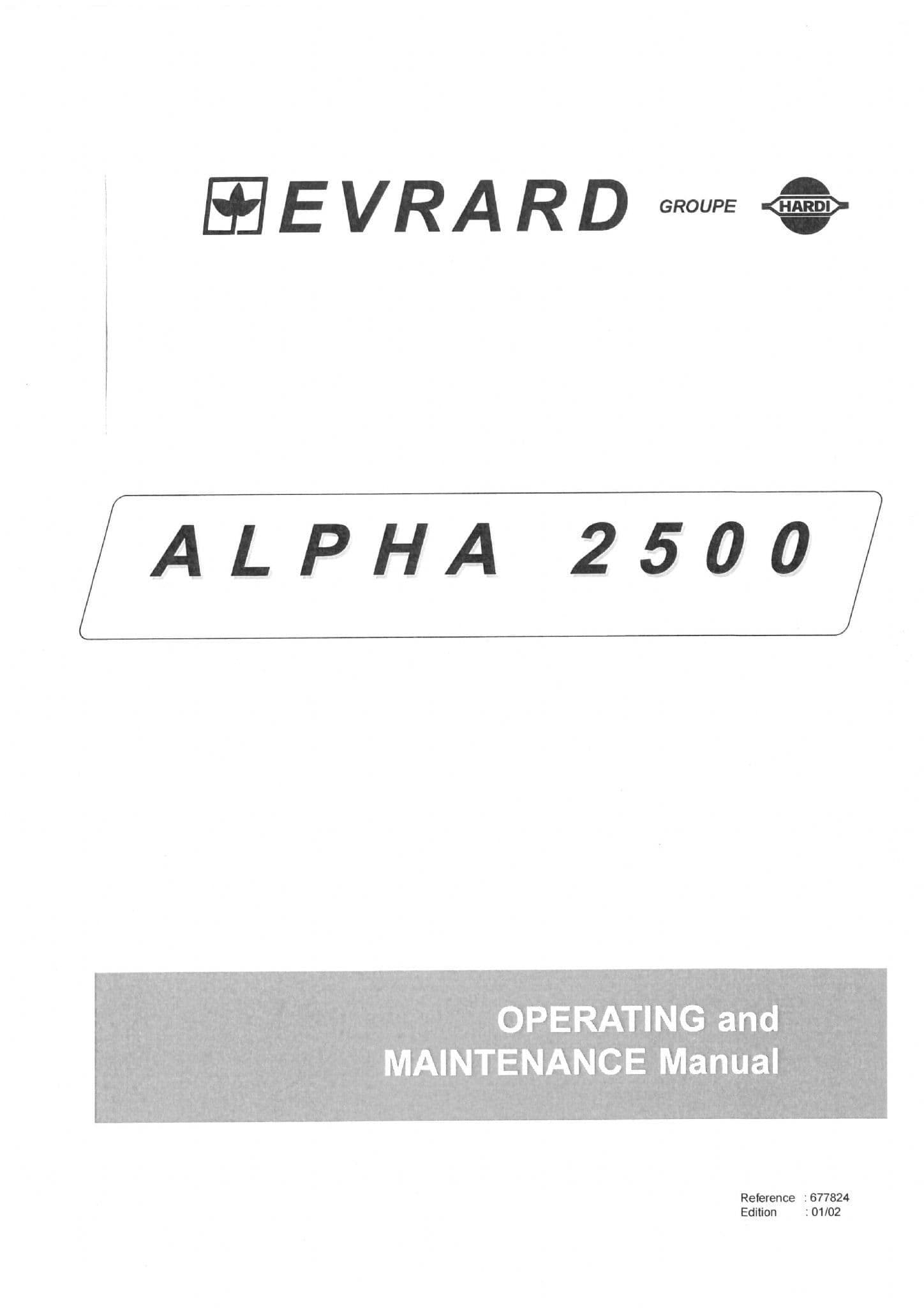 Hardi Everard Sprayer Alpha 2500 Operators Manual