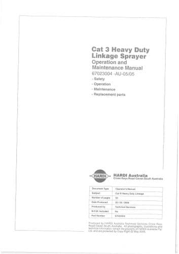 Hardi Linkage Sprayer Cat 3 Heavy Duty Operators Manual