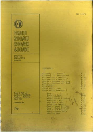 Hardi Sprayer 200/40 200/60 400/60 Operators Manual with Parts List