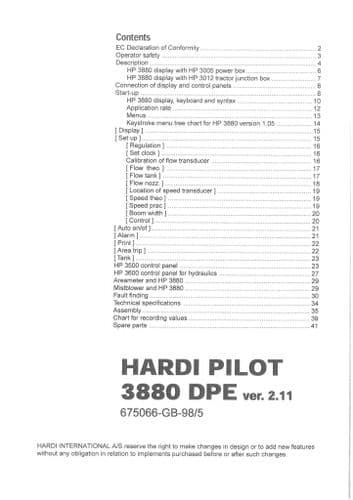 Hardi Sprayer Pilot 3880 DPE Operators Manual