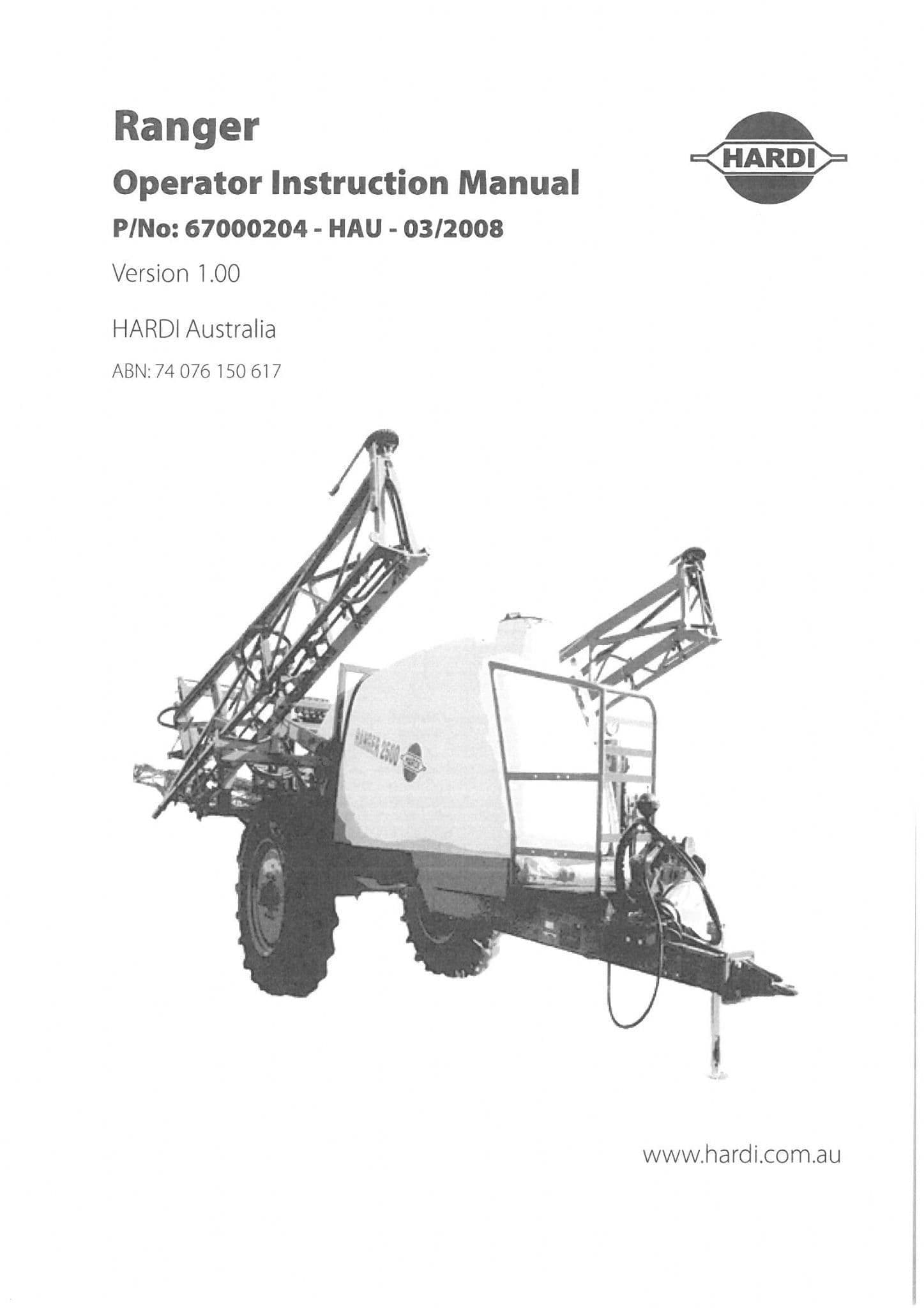 Hardi Sprayer Ranger Operators Manual