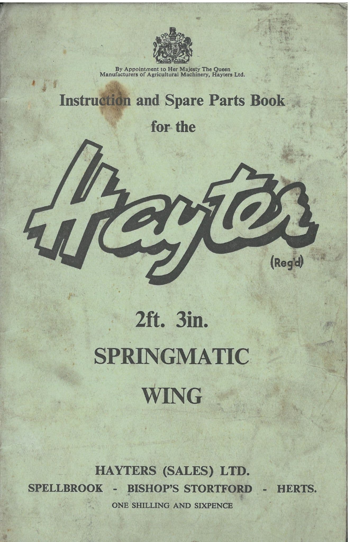 Hayter Springmatic Wing 2ft3in Operators Manual with Parts List