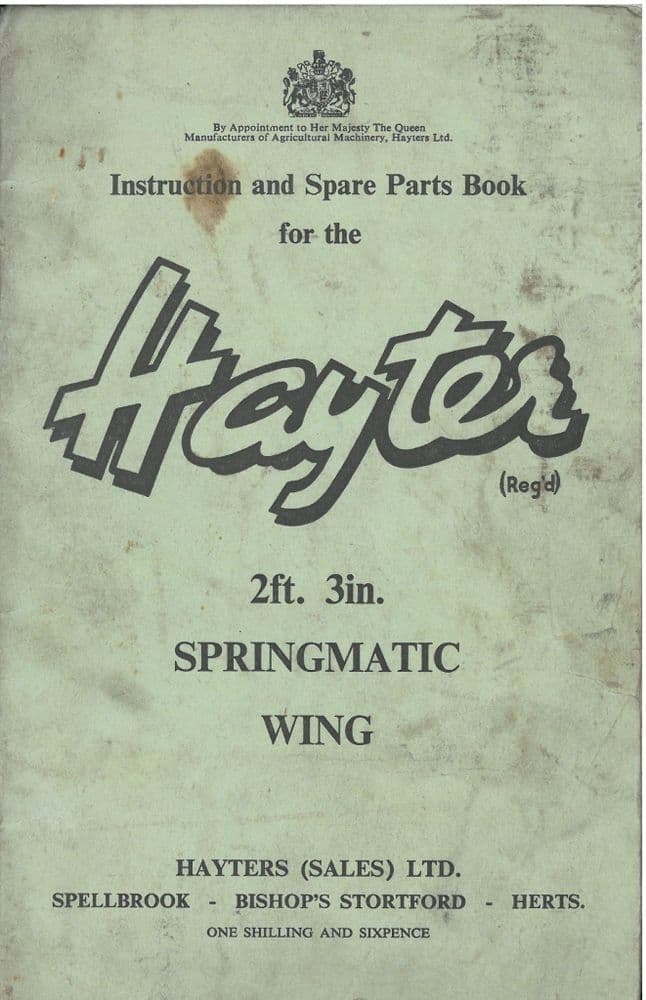 Hayter Spring Hayter Springmatic Wing 2ft3in Operators Manual with Parts List