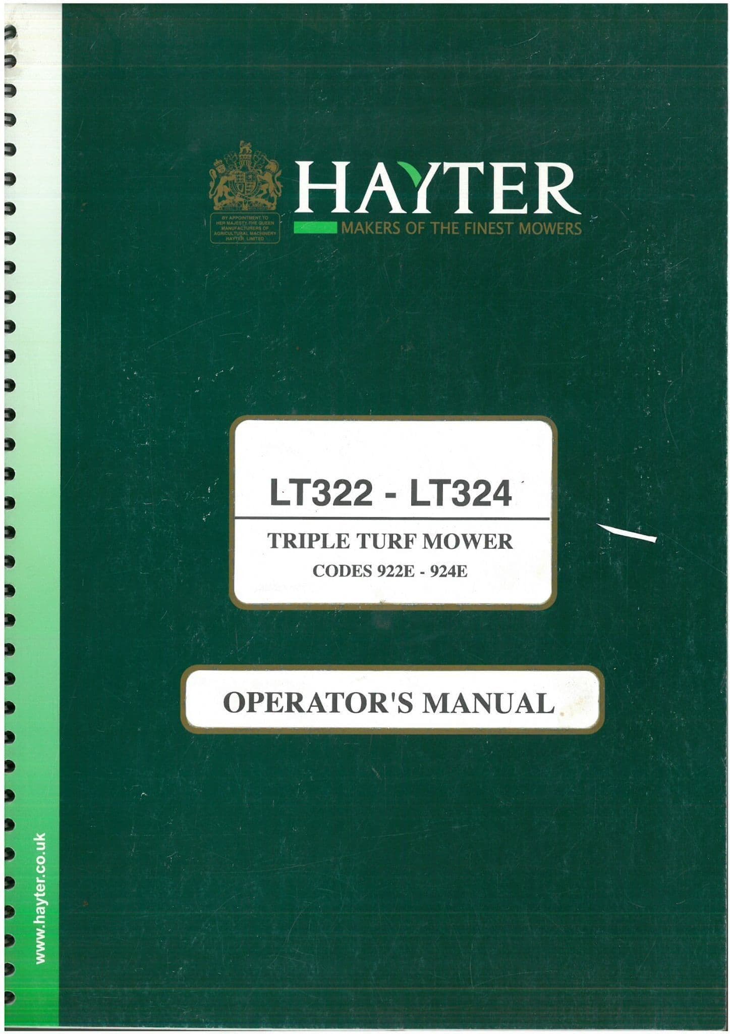Operators 324 Logo Hayter Triple Turf Mower LT322 - LT324 Operators Manual - LT 322 324
