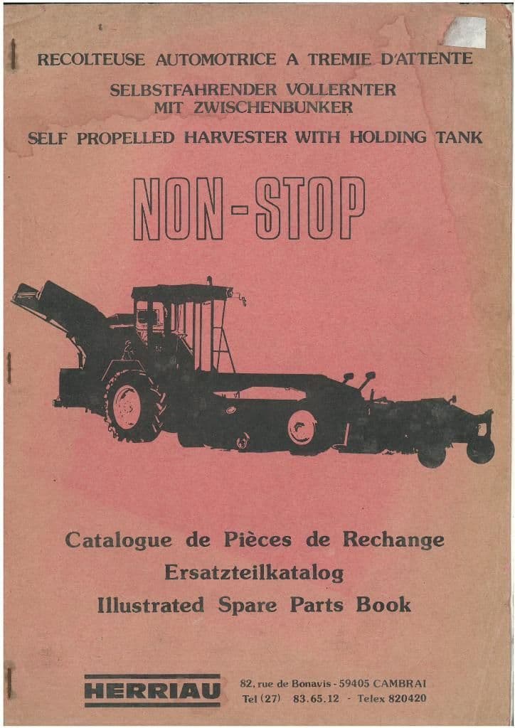 Herriau "Non Stop" Self Propelled Harvester with Holding Tank Parts Manual
