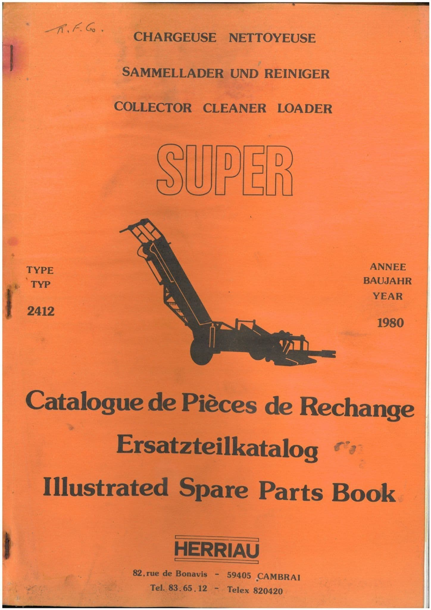 Herriau Super Type 2412 Beet Collecter Cleaner Loader Parts Manual