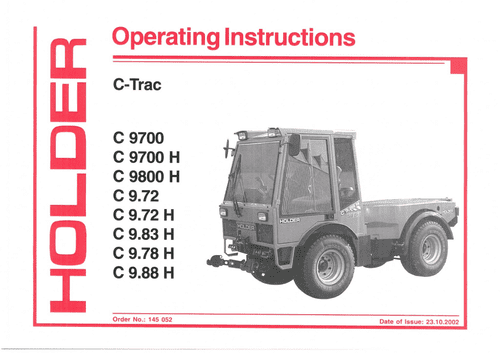 Holder C-Trac C9700 C9700H C9800H C9.72 C9.72H C9.83H C9.78H C9.88H Operators Manual