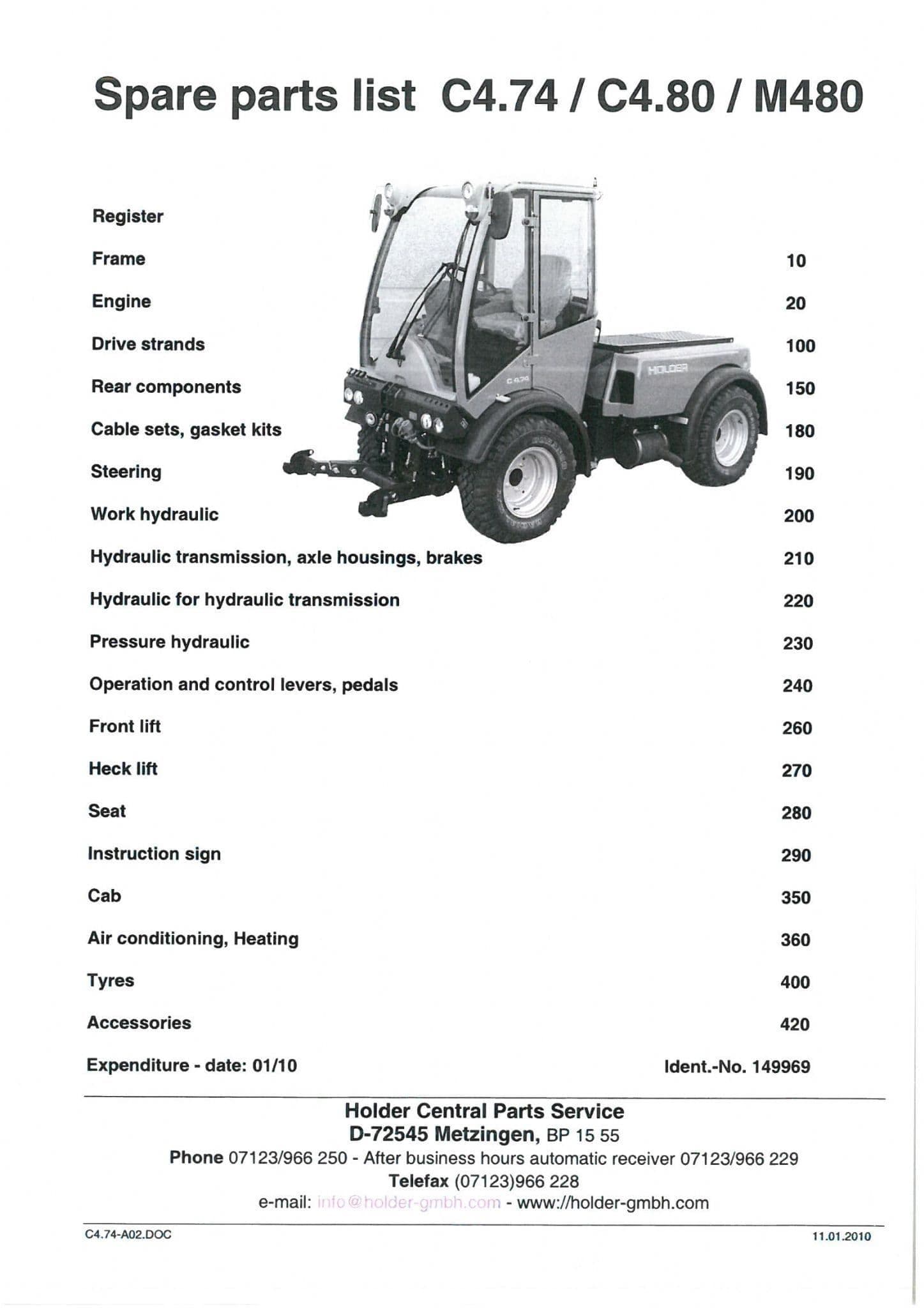 Holder Sidewalk Tractor C4.74 C4.80 M480 Parts Manual