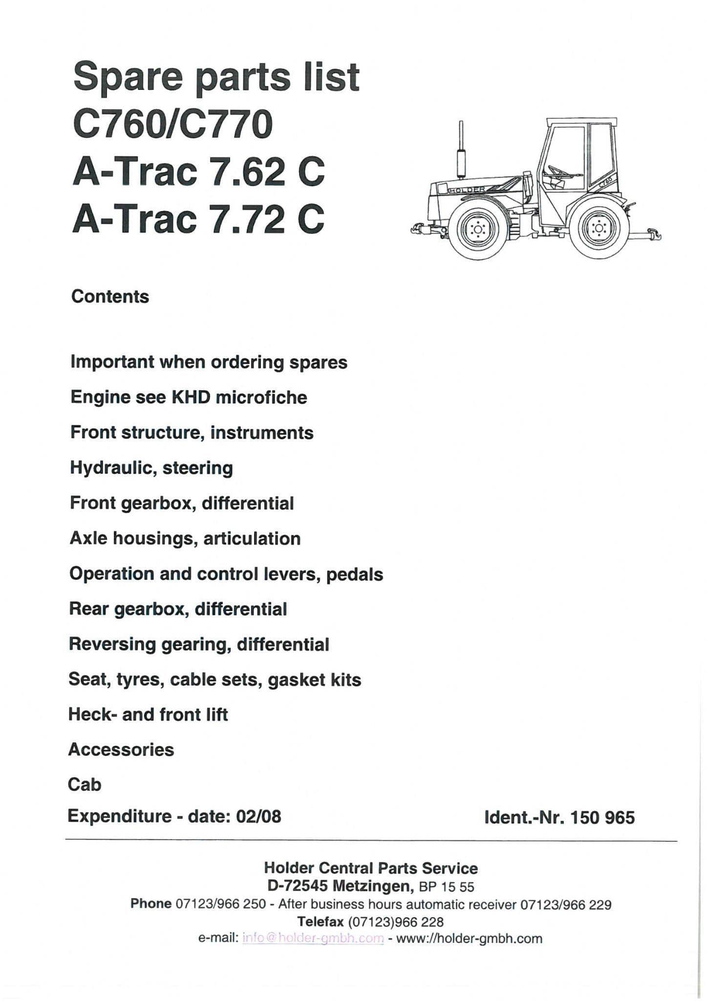 Holder Tractor A-Trac C760 C770 7.62C 7.72C Parts Manual