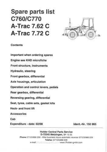 Holder Tractor A-Trac C760 C770 7.62C 7.72C Parts Manual