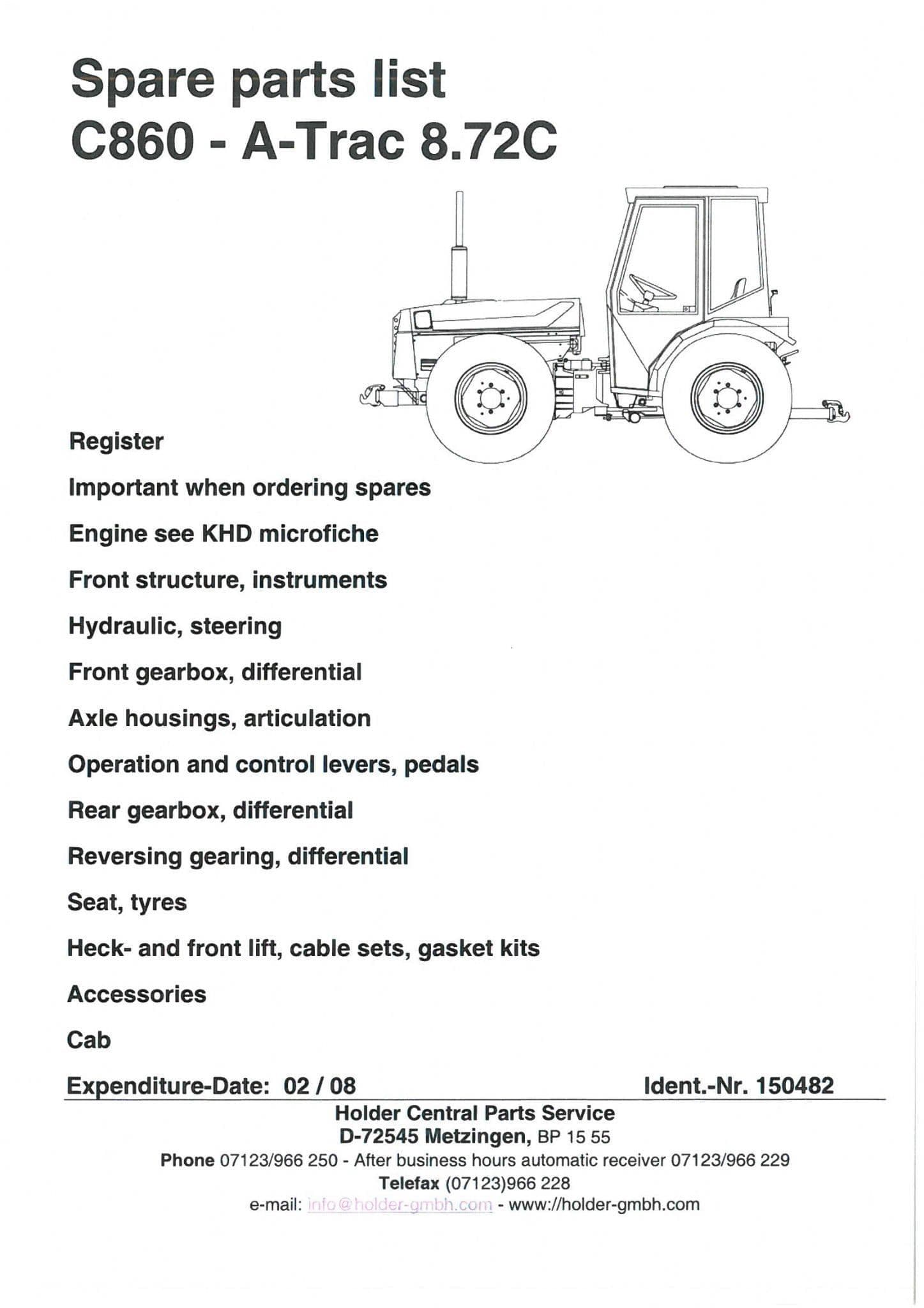 Holder Tractor A-Trac C860 8.72C Parts Manual