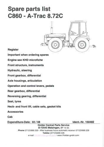 Holder Tractor A-Trac C860 8.72C Parts Manual