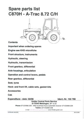 Holder Tractor A-Trac C870H 8.72C.H Parts Manual