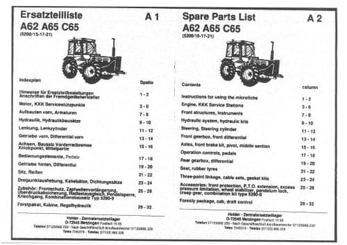 Holder Tractor A62 A65 C65 Parts Manual