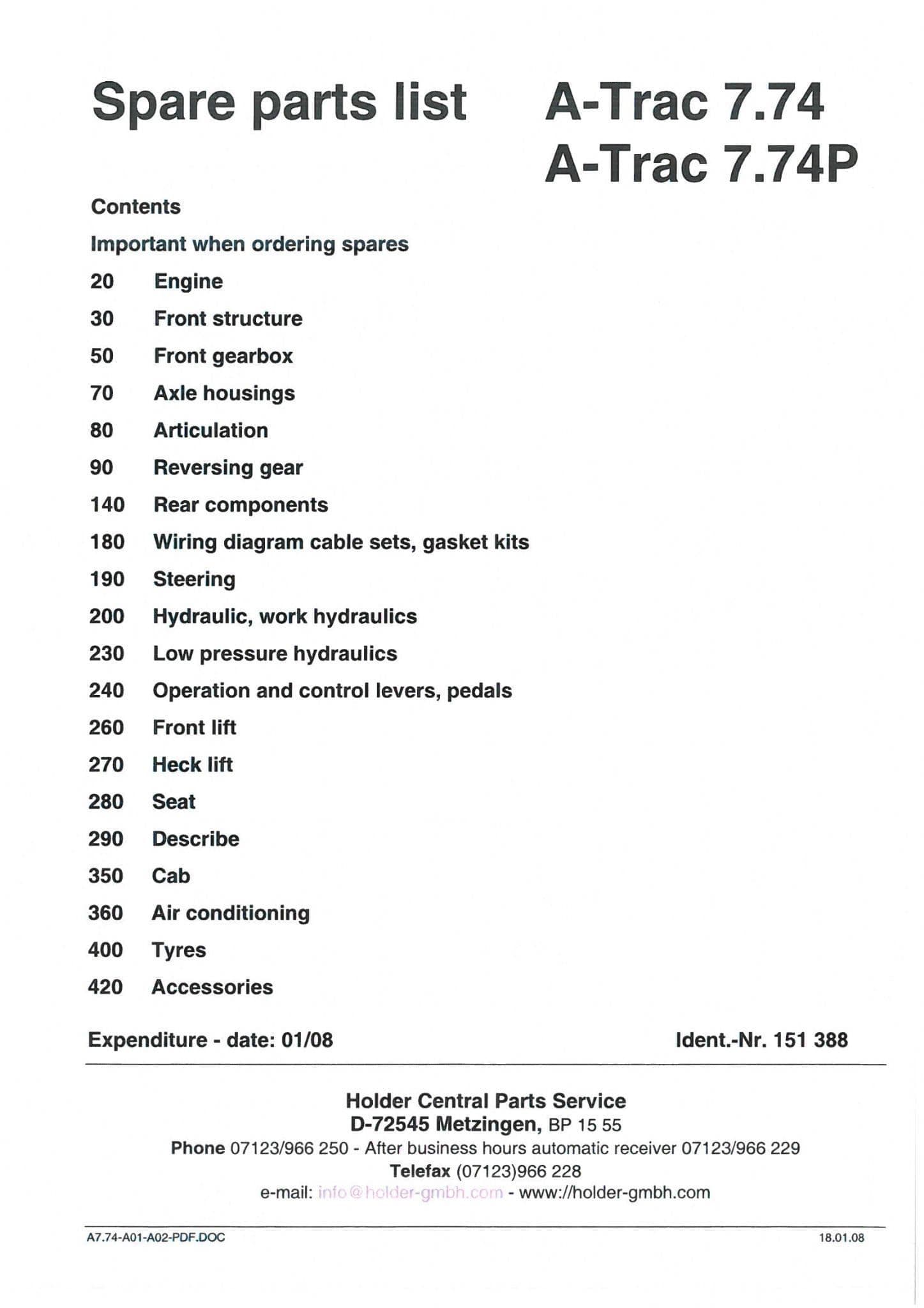 Holder Tractor A7.74 Parts Manual