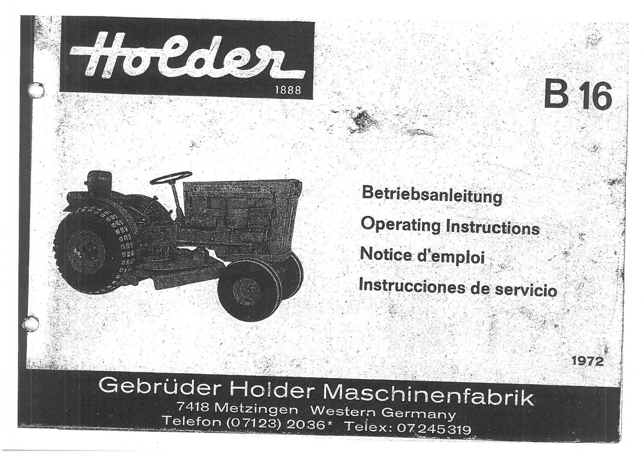 Holder Tractor B16 Operators Manual