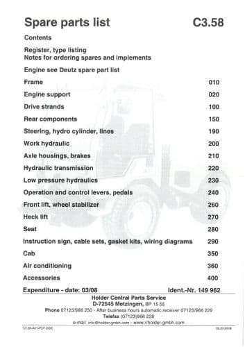 Holder Tractor C3.58 Parts Manual