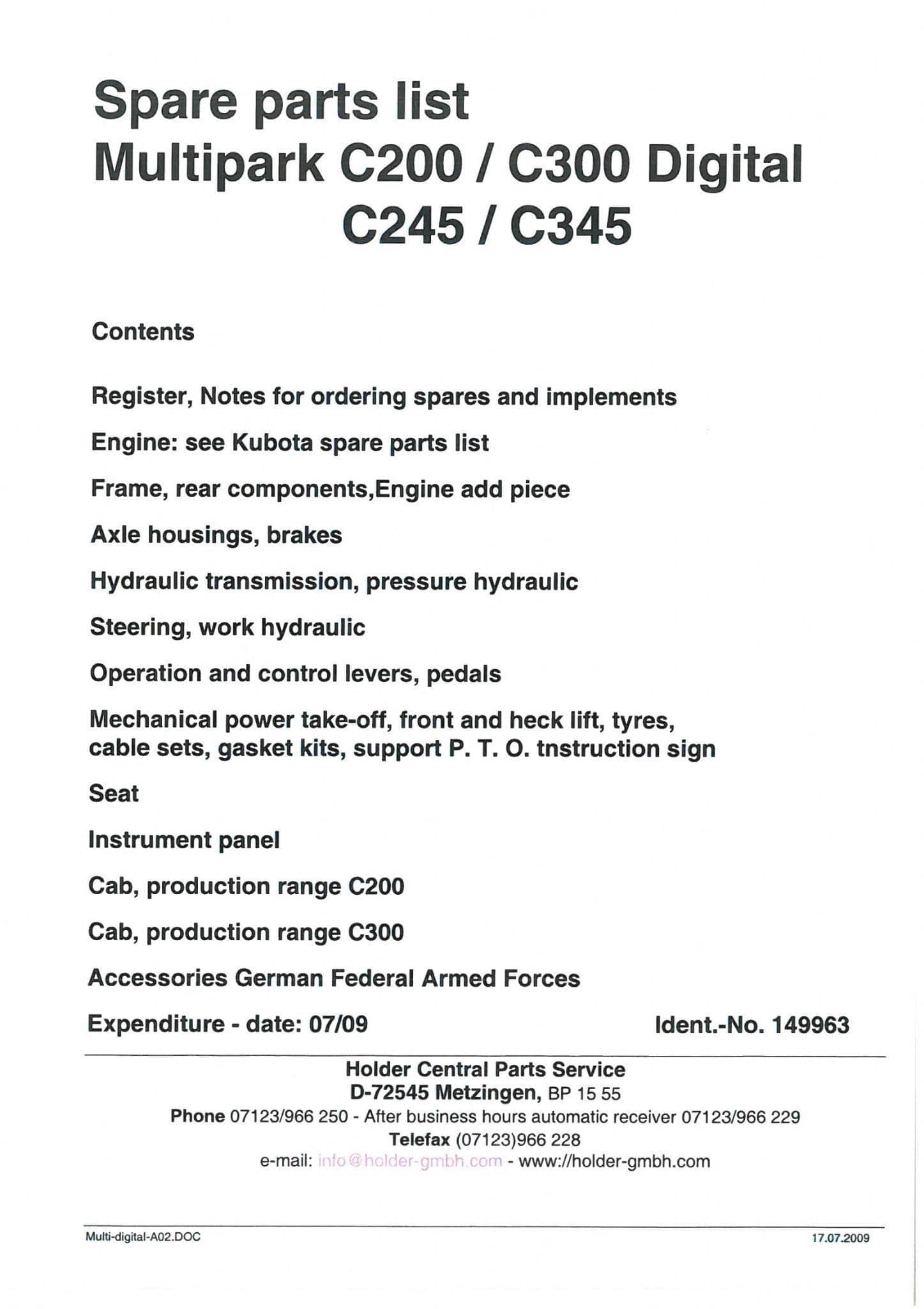 Holder Tractor C440 C550 C560 Parts Manual