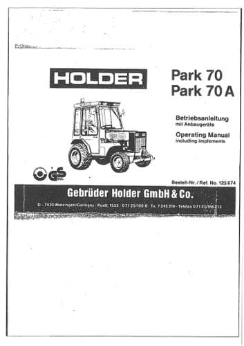Holder Tractor Park 70 & Park 70A Operators Manual