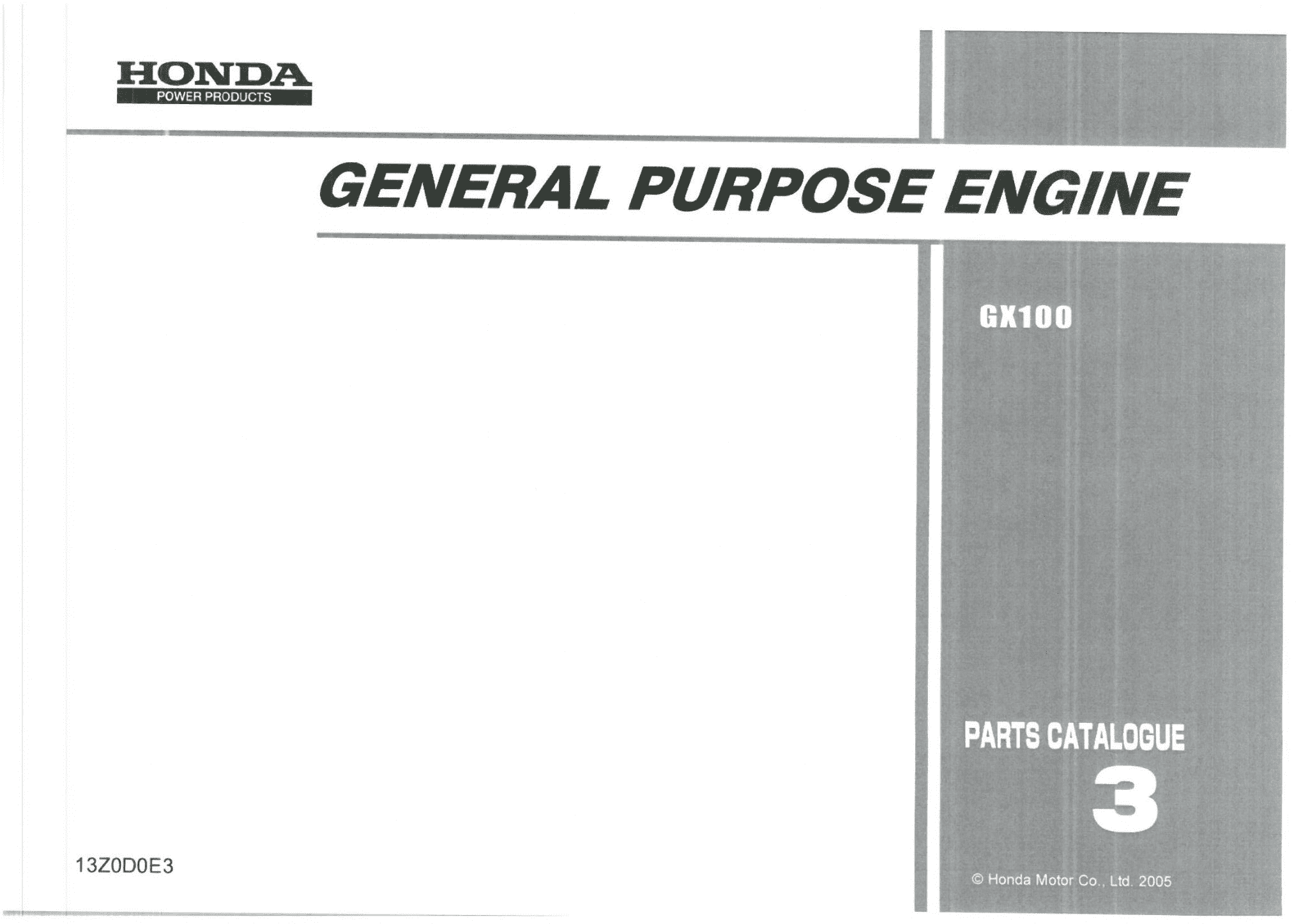 Honda General Purpose Engine GX100 Parts Manual