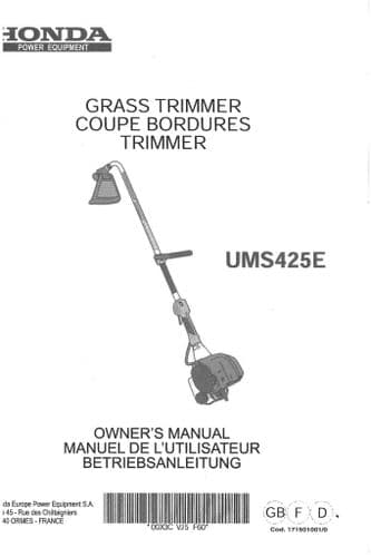 Honda Grass Cutter Strimmer UMS425E Operators Manual