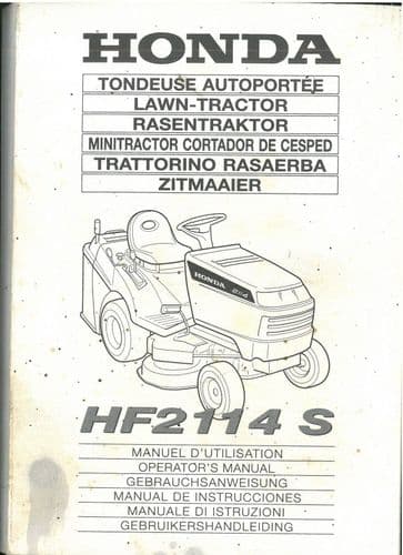Honda Lawn Tractor HF2114S Operators Manual - HF 2114 S