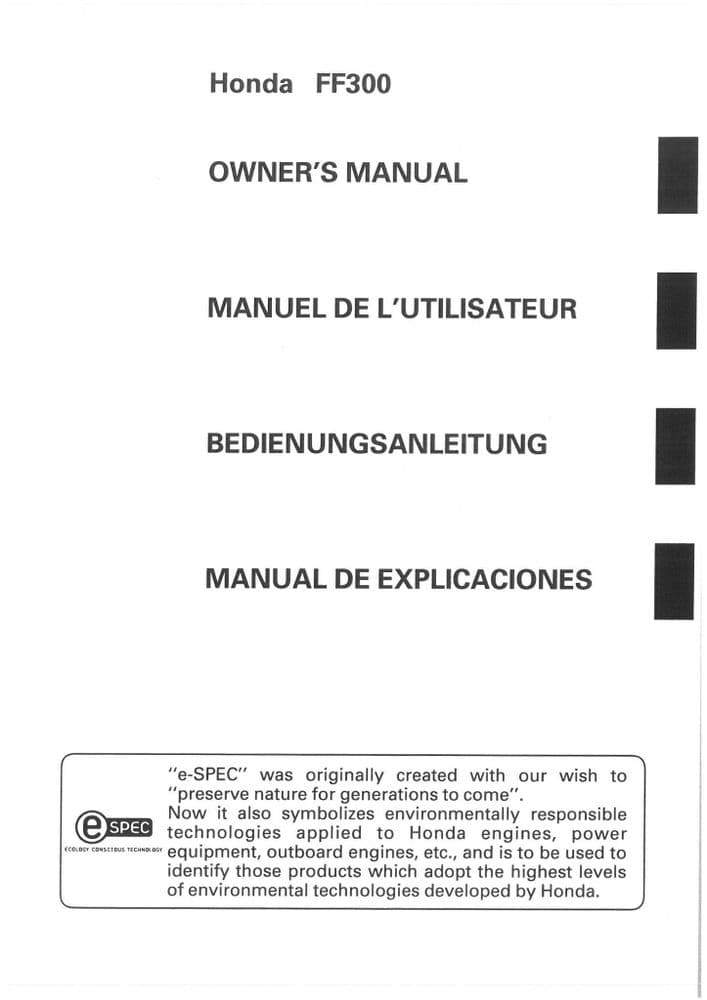 Honda Tiller FF300 Operators Manual FF 300