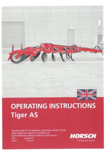 Horsch Cultivator Tiger 3AS 4AS 5AS 6AS 8AS 4AS Starr Operators Manual