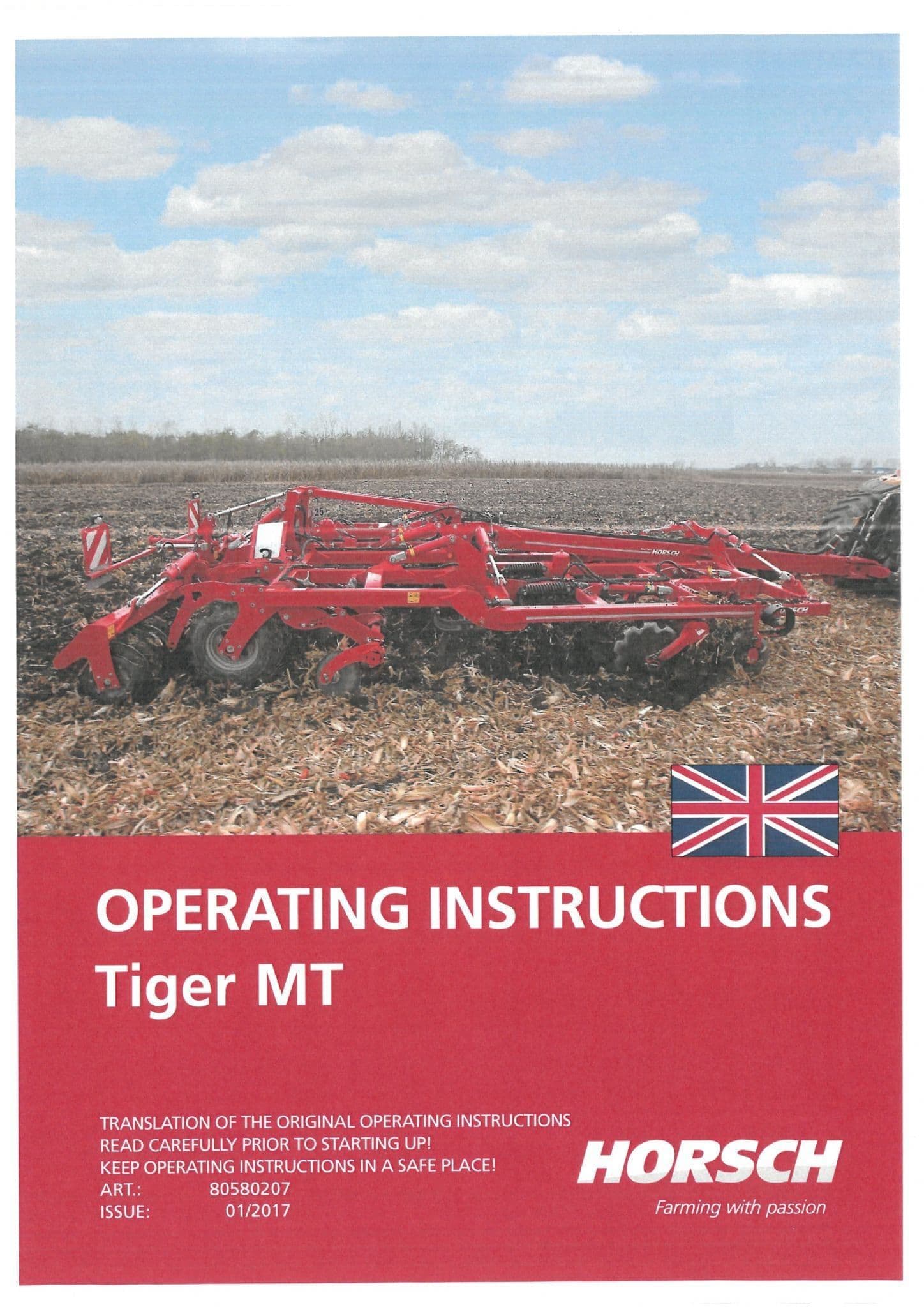 Horsch Cultivator Tiger 3MT 4MT & Rigid 5MT 6MT 8MT Operators Manual