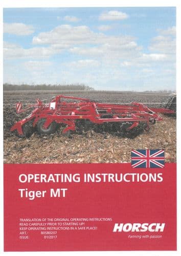 Horsch Cultivator Tiger 3MT 4MT & Rigid 5MT 6MT 8MT Operators Manual