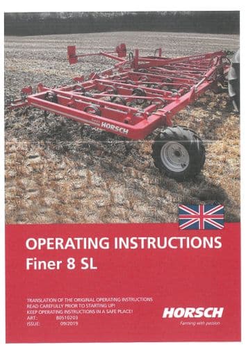 Horsch Cultivators Finer 8 SL Operators Manual